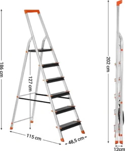 SONGMICS Leiter 6 Stufen, Max. Statische Belastbarkeit 150 Kg, 12 Cm Breite Stufen, Mehrzweckleiter, Aluleiter, Stehleiter, Werkzeugschale, Klappleiter, Rutschfest, Rheinland GS-Zertifikat, Erfüllt EN131 GLT06BK -Vidailo Verkaufe 727a9cf362929f12757e0226a6289182