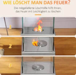 HOMCOM Ethanol-Kamin FeuerschaleEthanol-Brenner 0,4L 2 Std. Brenndauer 15m² Mit Feuerlöschdeckel Edelstahl Hartglas Silber 25 X 25 X 60 Cm -Vidailo Verkaufe 727b1aa160d2a0df4699f93075ba31e6