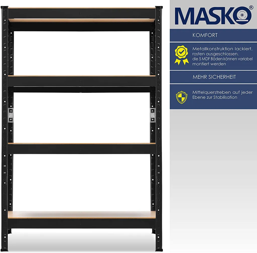 MASKO® 2er-Set Lagerregal Schwerlastregal, Kellerregal , Bis 875 Kg Belastbar, 5 Verstellbare Ablagen, MDF-Platten Regal Aus Metall, Steckregal, Werkstattregal, Keller, Garage, Farbe:2x Schwarz 700kg, Größe:2x 160x80x40cm 4-Böden 6 MASKO® 2er-Set Lagerregal Schwerlastregal, Kellerregal , Bis 875 Kg Belastbar, 5 Verstellbare Ablagen, MDF-Platten Regal Aus Metall, Steckregal, Werkstattregal, Keller, Garage, Farbe:2x Schwarz 700kg, Größe:2x 160x80x40cm 4-Böden – Bild 4