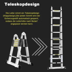Hengda 5M(2.5+2.5M) Teleskopleiter Aluminium Mehrzweckleiter Fingerklemmschutz Auszeihleiter Klappbar Aluminiumleiter Antirutsch Bis 150 KG -Vidailo Verkaufe 7869cb9723edfc04e67ba843efd060c0