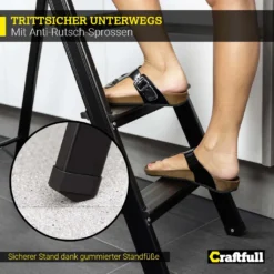 Craftfull Stehleiter CF-133A - Aluminium Haushaltsleiter - Gummierte Standfüße - Klappleiter - Mehrzweckleiter - 6 Stufen (Black Edition) -Vidailo Verkaufe 787905316af7ad44a972f5ca0cae9fb5