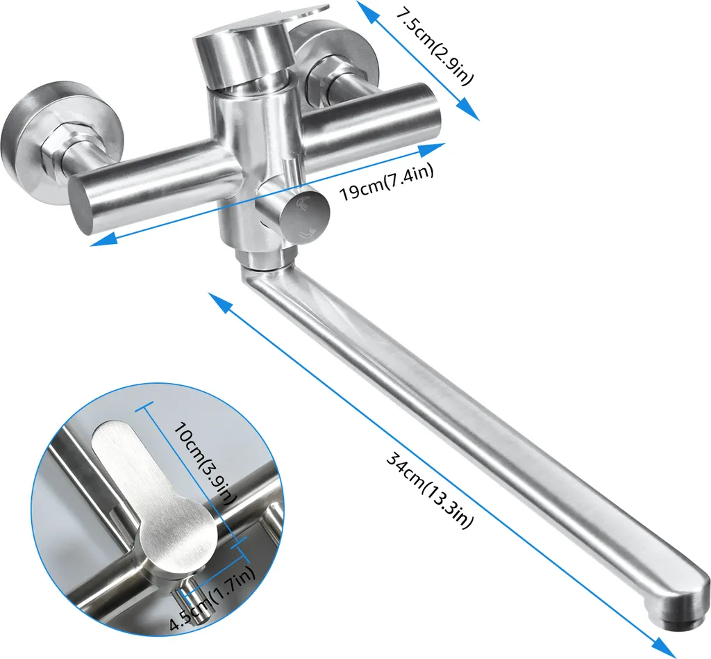 CMYBABEE Küchenarmatur Wannenarmatur Badarmatur, Wandmischbatterie, Wanneneinlauf 34 Cm Lang Mit Umstellventil, Duschbatterie, Einhebel-Brausebatterie Für Die Dusche Im Badezimmer, 304 Edelstahl 4 CMYBABEE Küchenarmatur Wannenarmatur Badarmatur, Wandmischbatterie, Wanneneinlauf 34 Cm Lang Mit Umstellventil, Duschbatterie, Einhebel-Brausebatterie Für Die Dusche Im Badezimmer, 304 Edelstahl – Bild 2