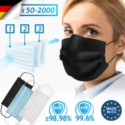 Virshields® Medizinischer Mundschutz - Typ IIR, BFE 99,98%/VFE 99,6%, DIN EN 14683, EU, 50-2000 STK, 3-lagig, Farbwahl - OP Masken, Mund Und Nasenschutz, Einweg Gesichtsmaske, Einwegmasken