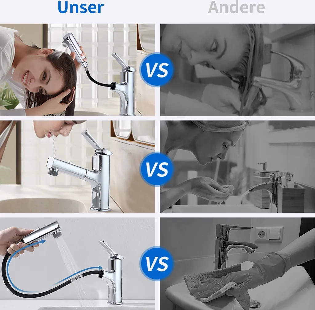 Homelody Badarmatur Mit 2 Strahlarten Wasserhahn Bad Mit Ausziehbarer Brause Waschtischarmatur, Mischbatterie Mit Mundspülungsauslauf Für Bad, Chrom 5 Homelody Badarmatur Mit 2 Strahlarten Wasserhahn Bad Mit Ausziehbarer Brause Waschtischarmatur, Mischbatterie Mit Mundspülungsauslauf Für Bad, Chrom – Bild 3