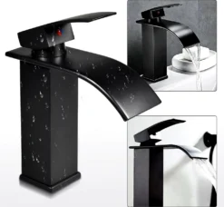 Wasserhahn Bad, Waschtischarmatur Waschbecken Armatur Wasserfall Waschtischarmatur, Messing Wasserhahn Badezimmer, Keramikventil Mit Heiß Und Kalt Wasser Für Badezimmer (Schwarz) -Vidailo Verkaufe 7e1577d7f2f415e24f0eef5dc4393d4e 1