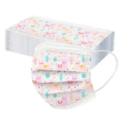 50 Stk Atemschutzmasken,Kinder Einwegmasken Gesichtsmaske Einweg-3-lagige Cartoon Alpaca Mundmaske Für Jungen Mädchen