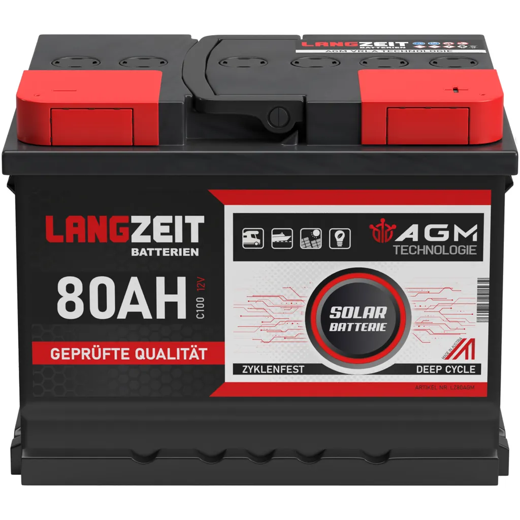 Langzeit AGM Batterie 80Ah 12V Solarbatterie Wohnmobil Batterie Bootsbatterie Akku 6 Langzeit AGM Batterie 80Ah 12V Solarbatterie Wohnmobil Batterie Bootsbatterie Akku – Bild 4