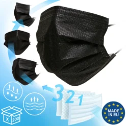 Virshields® Mund Und Nasenschutz - 200 STK, 3-lagig, Allgemeine Verwendung, Schwarz, EU - Masken Mundschutz, Einweg Gesichtsmaske, Einwegmasken, Schutzmasken, Einmalmasken, Maske -Vidailo Verkaufe 829a629d29f4fbe3d3108a3a5ef06fd1