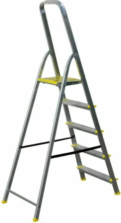 FORTENA Haushaltsleiter Mit 5 Stufen – Profi-Leiter Aus Aluminium, 3m Arbeitshöhe, Bis Zu 120 Kg Belastung, Stehleiter Für Haus Und Wohnung