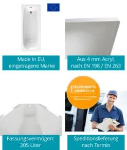 Calmwaters® Badewannen-Set 180x80 Cm Mit Wannenfüßen & Ablaufgarnitur, Acrylwanne Original, Ergonomische Körperform-Wanne Komplett Set, 180 X 80 Cm, Weiß, 99000343 -Vidailo Verkaufe 842d083f0929d59de66b19c0cd9ba56e