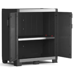 Keter Niedriger Lagerschrank Garage XL Schwarz Und Silbern 99 Cm -Vidailo Verkaufe 86beca3adadb1141200f6655dac53716