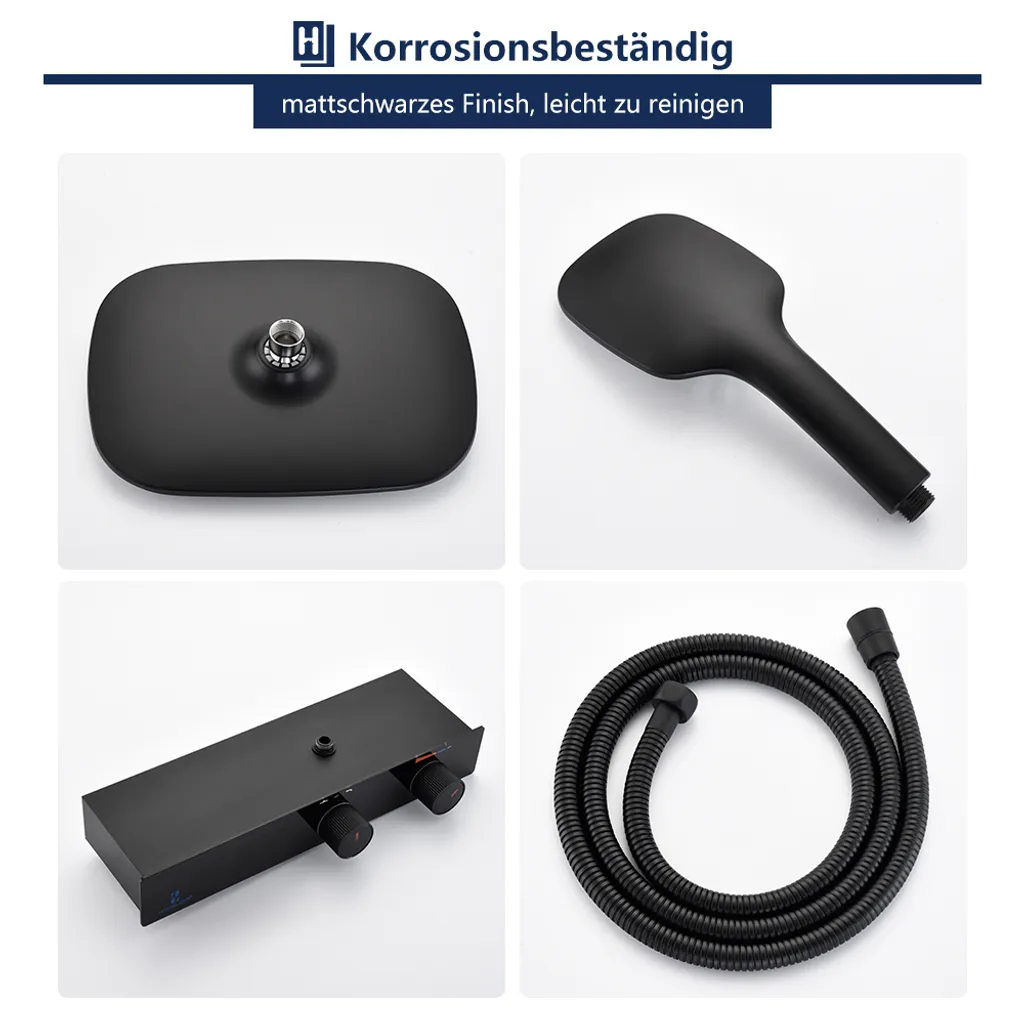 Duschsystem Mit LED Temperatur-Anzeige, Schwarz Duscharmatur Regendusche, Duschsäule Mit Regal, 3 Funktionen Duschset, Überkopfbrause, Edelstahl Verstellbarer Duschstange Für Badezimmer Dusche 9 Duschsystem Mit LED Temperatur-Anzeige, Schwarz Duscharmatur Regendusche, Duschsäule Mit Regal, 3 Funktionen Duschset, Überkopfbrause, Edelstahl Verstellbarer Duschstange Für Badezimmer Dusche – Bild 7