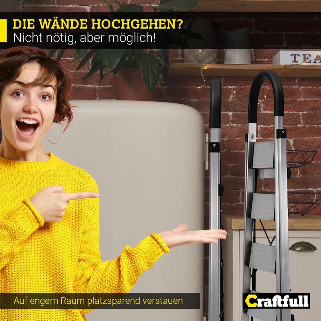 Craftfull Stehleiter CF-134A Klappleiter 5 Stufen Silber, Gummierte Standfüße, Alu Leiter Aluminiumleiter Aluleiter Mehrzweckleiter Multifunktionsleiter Haushaltsleiter Leiter 8 Craftfull Stehleiter CF-134A Klappleiter 5 Stufen Silber, Gummierte Standfüße, Alu Leiter Aluminiumleiter Aluleiter Mehrzweckleiter Multifunktionsleiter Haushaltsleiter Leiter – Bild 6