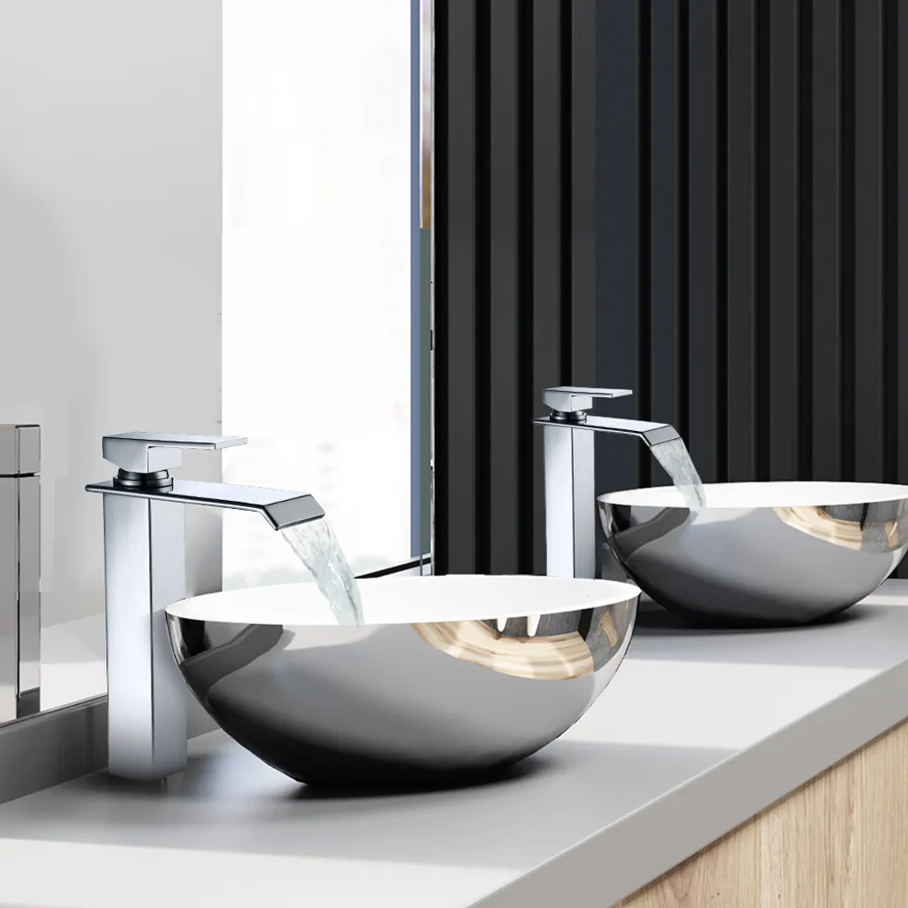 Wasserfall Wasserhahn Bad, Wasserhahn Waschbecken Für Badezimmer, Einhandmischer Waschtischarmaturen, Keramikventil, Kaltes Und Heißes Wasser Vorhanden, Verchromt, Moderner Stil (Silber) 9 Wasserfall Wasserhahn Bad, Wasserhahn Waschbecken Für Badezimmer, Einhandmischer Waschtischarmaturen, Keramikventil, Kaltes Und Heißes Wasser Vorhanden, Verchromt, Moderner Stil (Silber) – Bild 7
