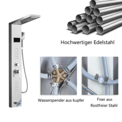 Puluomis Duschsystem Duschpaneel 5 Funktionen Duscharmatur Mit Kopfbrause Und 3 Stufen Handbrause, Regendusche Duschkopf Duschset Aus Edelstahl Mit Display , Silber Weiß -Vidailo Verkaufe 8a5472839b7267ef5f81e7d396e9a300