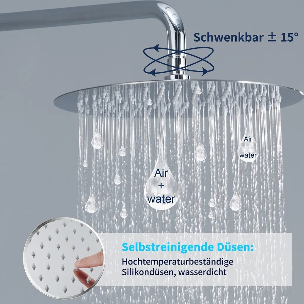 HOMELODY Regendusche Duschsystem Mit Thermostat Unterputz Duscharmatur Rund, Duschamaturenset Chrom Duschset Dusche 12 Zoll Kopfbrause, Anti-Verbrühungs-Duschsystem 9 HOMELODY Regendusche Duschsystem Mit Thermostat Unterputz Duscharmatur Rund, Duschamaturenset Chrom Duschset Dusche 12 Zoll Kopfbrause, Anti-Verbrühungs-Duschsystem – Bild 7