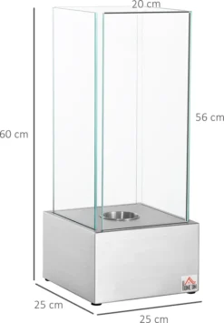 HOMCOM Ethanol-Kamin FeuerschaleEthanol-Brenner 0,4L 2 Std. Brenndauer 15m² Mit Feuerlöschdeckel Edelstahl Hartglas Silber 25 X 25 X 60 Cm -Vidailo Verkaufe 8a67a47e6c0e08728405f9c4ee8f349d