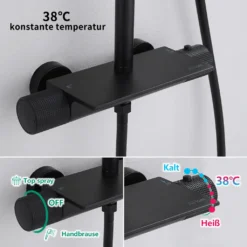 Duschsystem Mit Thermostat Duscharmatur Schwarz Regendusche Duschset Dusche Inkl. Regal Verstellbarer Duschstange Duschset Edelstahl -Vidailo Verkaufe 8d8eac99b49e840f32c7296bb1b97572