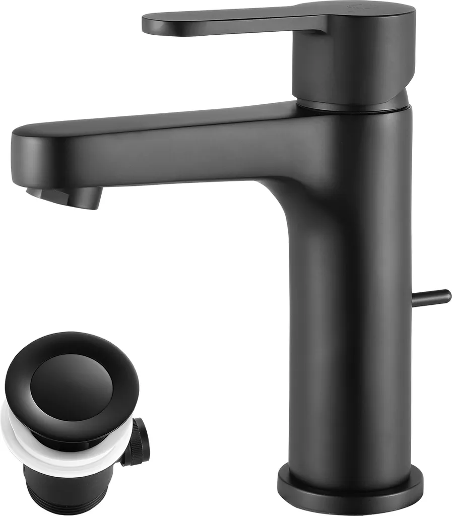 Cecipa Waschtischarmatur Mit Zugstange, Wasserhahn Bad Mit Ablaufgarnitur,Waschbecken Mischbatterie Schwarz 4 Cecipa Waschtischarmatur Mit Zugstange, Wasserhahn Bad Mit Ablaufgarnitur,Waschbecken Mischbatterie Schwarz – Bild 2