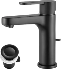 Cecipa Waschtischarmatur Wasserhahn Badarmatur Waschbecken Mischbatterie Mit Zugstange Badezimmer Schwarz