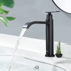 Aihom Kaltwasserhahn Schwarz Wasserhahn Kaltwasser, Waschtischarmatur Wasserfall Für Gäste WC, Einzigartiges Armatur Waschbecken Mit Auslaufhöhe 118 Mm Einhebelarmatur Für Badezimmer