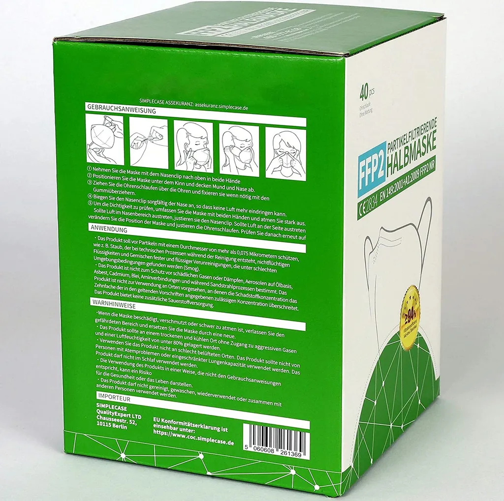 40 Stück - FFP2 Maske, Atemschutzmaske, CE2834, EN149:2001+A1:2009 FFP2 NR 5 40 Stück - FFP2 Maske, Atemschutzmaske, CE2834, EN149:2001+A1:2009 FFP2 NR – Bild 3