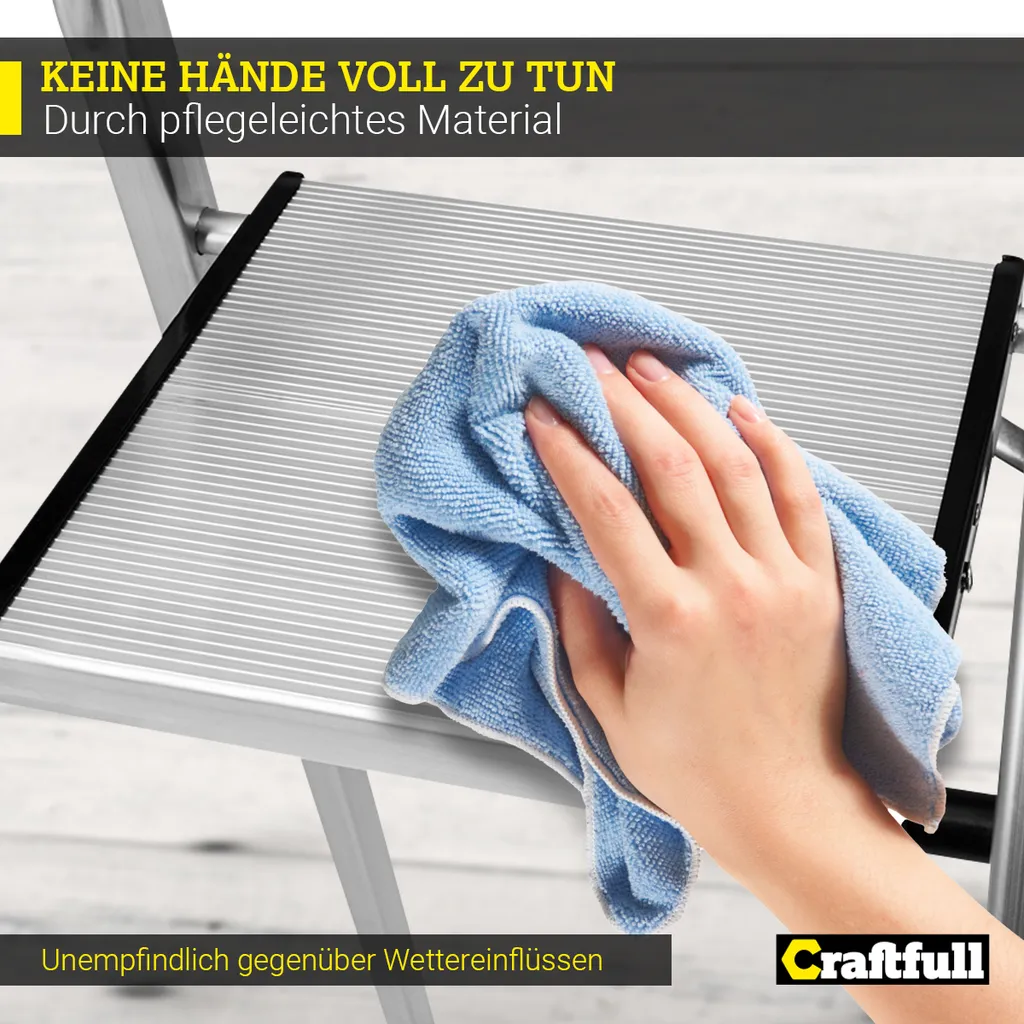 Craftfull Stehleiter CF-133B, Aluminium-Haushaltsleiter, Ablagefläche, Gummi-Standfüße, 3-6 Stufen (4 Stufen) 6 Craftfull Stehleiter CF-133B, Aluminium-Haushaltsleiter, Ablagefläche, Gummi-Standfüße, 3-6 Stufen (4 Stufen) – Bild 4