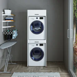 Roomart - Waschmaschinenschrank Für Trockner & Waschmaschine - Mit Ausziehbrett - Weiß - Schwarz Eiche: Weiß / + Ohne Klappschrank -Vidailo Verkaufe 9fe32bb27208199fcf5a59c9f122e0c2