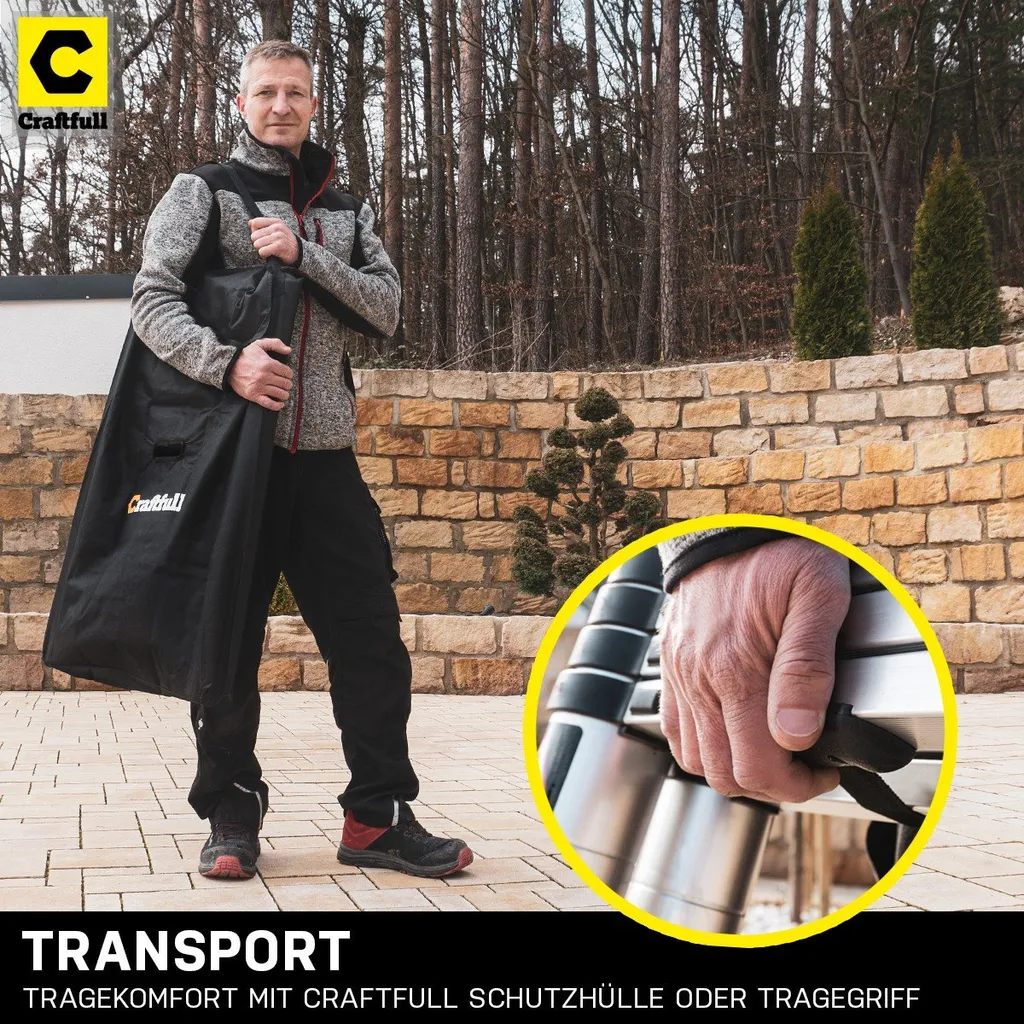 Craftfull Klapp-Teleskopleiter CF-102A - Aluminium - Klappleiter Und Anlegeleiter - Inkl. Tragetasche - Stehleiter - Mehrzweckleiter - 2 X 2.8 Meter (Total 5.6 M) 7 Craftfull Klapp-Teleskopleiter CF-102A - Aluminium - Klappleiter Und Anlegeleiter - Inkl. Tragetasche - Stehleiter - Mehrzweckleiter - 2 X 2.8 Meter (Total 5.6 M) – Bild 5