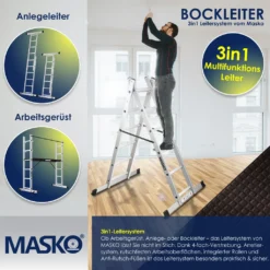 Masko® Baugerüst Alugerüst Gerüst ✓ Alu ✓ Leiter ✓ Arbeitsgerüst ✓ Arbeitsbühne | Bis 150 KG Belastbar | Anti-Rutsch Beschichtet | Gerüstleiter | (EN 131) -Vidailo Verkaufe a1f151ba57b1086f4e6745e7faf8640e