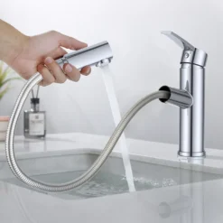 Waschtischarmatur Homelody Mischbatterie Wasserhahn Bad Ausziehbarer Waschbecken Armatur Mit Herausziehbarer, Einhebelmischer Chrom