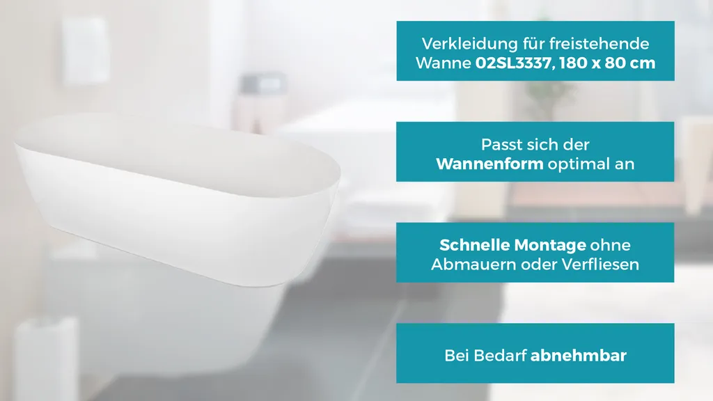 Calmwaters® Ovale Badewannenschürze Modern Soft, Weiße Wannenschürze Aus Acryl, Für Frestehende Badewannen In 180 X 80 Cm, 03SL3372 4 Calmwaters® Ovale Badewannenschürze Modern Soft, Weiße Wannenschürze Aus Acryl, Für Frestehende Badewannen In 180 X 80 Cm, 03SL3372 – Bild 2