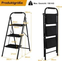 COSTWAY Trittleiter 3 Stufen Stehleiter, Klappleiter Bis 150kg, Klapptritt Klappbar, Leiter Mit Rutschfester Handlauf & Plattform, Metall Haushaltsleiter, Für Zuhause Büro Garage, Schwarz -Vidailo Verkaufe a4d4beabeb1497819fdfa0c6d55b0e3c
