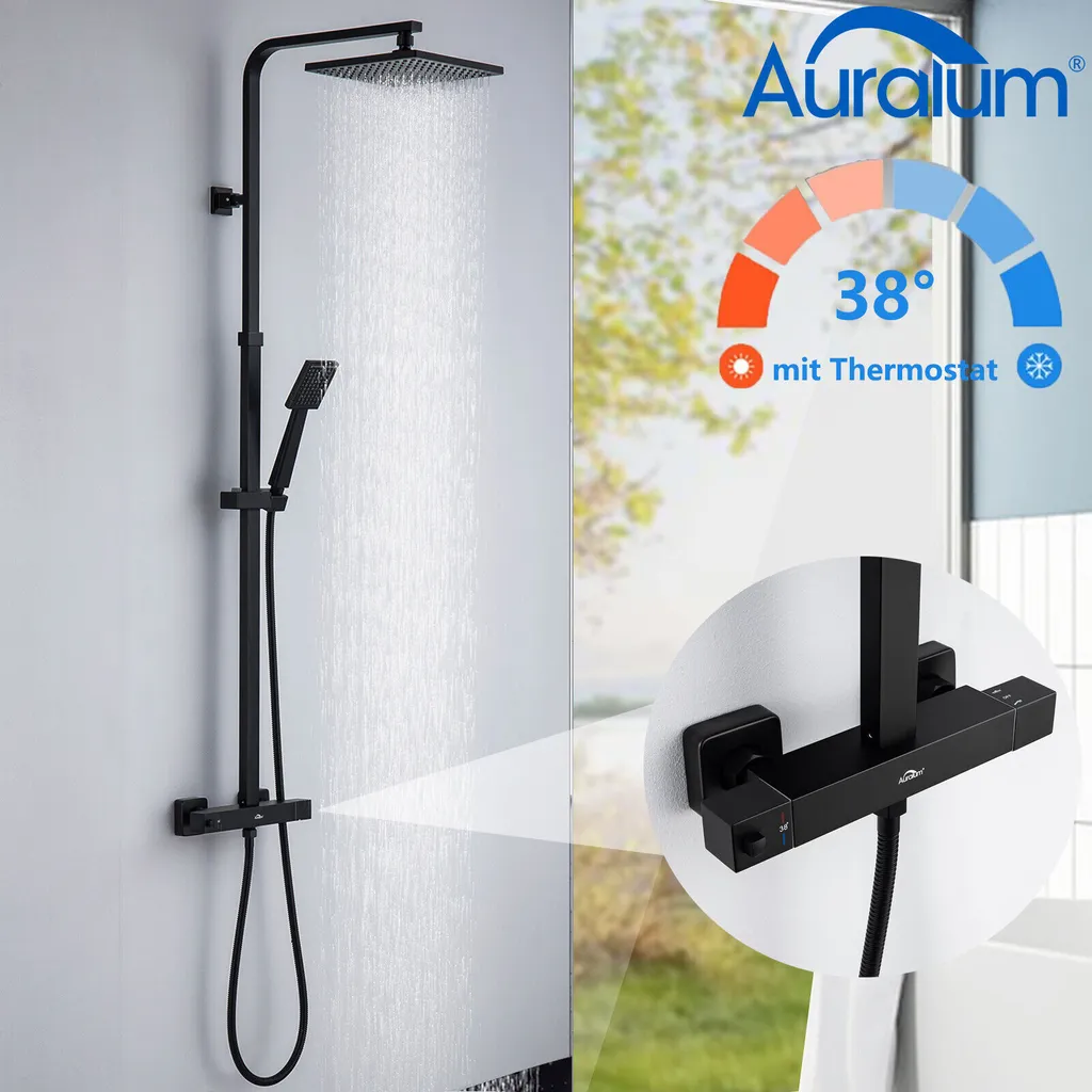 Duschsystem Mit 38 °C Thermostat Duscharmatur Regendusche Duschset Dusch Mit Handbrause, Schwarz 3 Duschsystem Mit 38 °C Thermostat Duscharmatur Regendusche Duschset Dusch Mit Handbrause, Schwarz