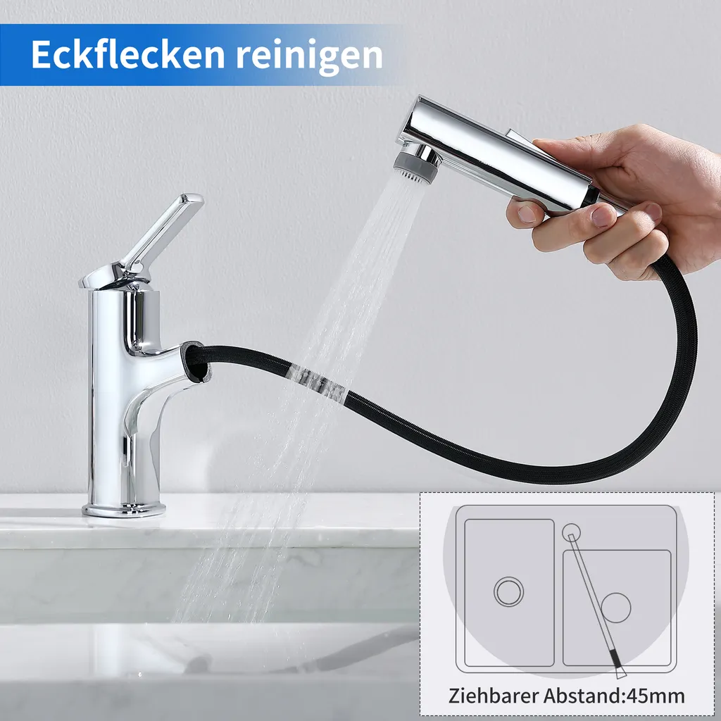 Homelody Badarmatur Mit 2 Strahlarten Wasserhahn Bad Mit Ausziehbarer Brause Waschtischarmatur, Mischbatterie Mit Mundspülungsauslauf Für Bad, Chrom 11 Homelody Badarmatur Mit 2 Strahlarten Wasserhahn Bad Mit Ausziehbarer Brause Waschtischarmatur, Mischbatterie Mit Mundspülungsauslauf Für Bad, Chrom – Bild 9