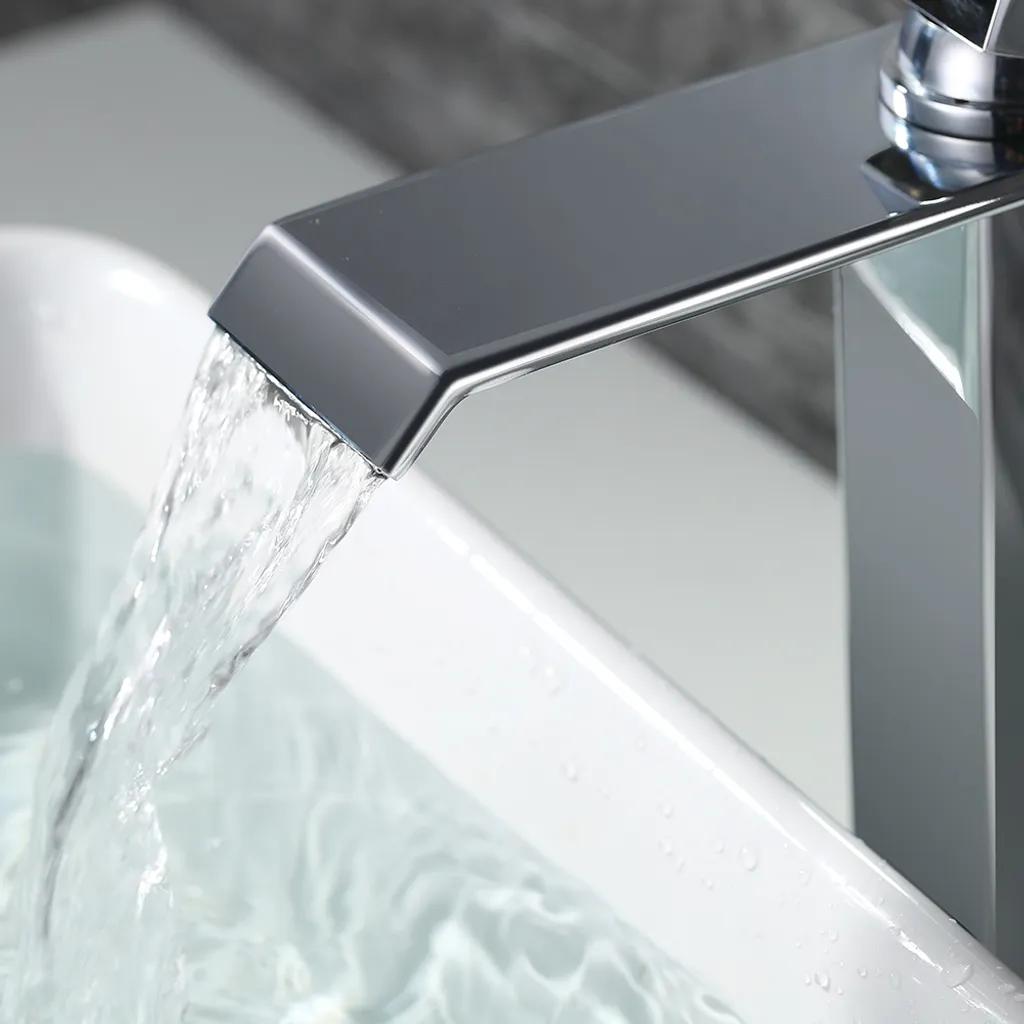 Wasserfall Wasserhahn Bad, Wasserhahn Waschbecken Für Badezimmer, Einhandmischer Waschtischarmaturen, Keramikventil, Kaltes Und Heißes Wasser Vorhanden, Verchromt, Moderner Stil (Silber) 7 Wasserfall Wasserhahn Bad, Wasserhahn Waschbecken Für Badezimmer, Einhandmischer Waschtischarmaturen, Keramikventil, Kaltes Und Heißes Wasser Vorhanden, Verchromt, Moderner Stil (Silber) – Bild 5