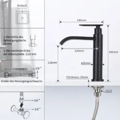 Aihom Kaltwasserhahn Schwarz Wasserhahn Kaltwasser, Waschtischarmatur Wasserfall Für Gäste WC, Einzigartiges Armatur Waschbecken Mit Auslaufhöhe 118 Mm Einhebelarmatur Für Badezimmer -Vidailo Verkaufe a9dc2ff60fde27f91bfb7acb1472c236