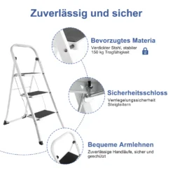 Meykoers Klapptritt Trittleiter 3 Stufen Eisen Stehleiter Mit Tragegriff, Mit Rutschfester Gummimatte Haushaltsleiter, Bis 150 Kg Belastbar -Vidailo Verkaufe aae450a9d26b0c5951510a4d18cf4728