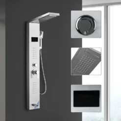 Puluomis Duschsystem Duschpaneel 5 Funktionen Duscharmatur Mit Kopfbrause Und 3 Stufen Handbrause, Regendusche Duschkopf Duschset Aus Edelstahl Mit Display , Silber Weiß -Vidailo Verkaufe ab478879c75e5f9e72d347214ba4feed