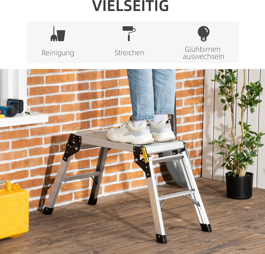 DURHAND Werkbank Klappstufen Klappbare Arbeitsplattform Rutschfester Werktisch Mit Sicherheitsriegel Bis 150 KG Aluminiumlegierung Stahl Silber 94 X 38,5 X 48cm 8 DURHAND Werkbank Klappstufen Klappbare Arbeitsplattform Rutschfester Werktisch Mit Sicherheitsriegel Bis 150 KG Aluminiumlegierung Stahl Silber 94 X 38,5 X 48cm – Bild 6