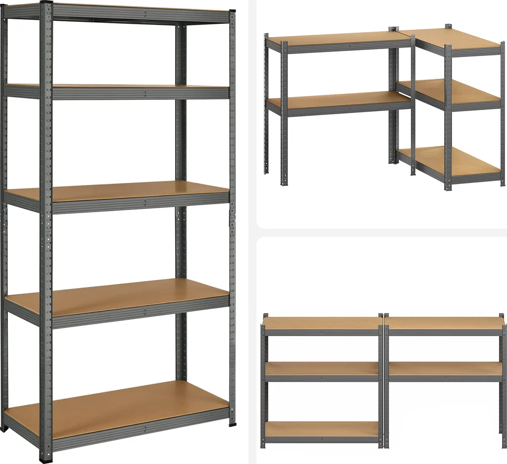 SONGMICS Schwerlastregale, 2er Set, Kellerregale, Lagerregale, 180 X 90 X 40 Cm, Steckregale, Jeweils Bis 875 Kg Belastbar Und 5 Verstellbare Ablagen, Verstärktes Stahlgestell, Grau GLR040G02 4 SONGMICS Schwerlastregale, 2er Set, Kellerregale, Lagerregale, 180 X 90 X 40 Cm, Steckregale, Jeweils Bis 875 Kg Belastbar Und 5 Verstellbare Ablagen, Verstärktes Stahlgestell, Grau GLR040G02 – Bild 2