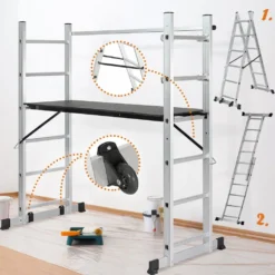 Jago® Baugerüst - 4 In1 Arbeitshöhe Max 280cm, Bis Zu 150kg Belastbar, Anti-Rutsch, Mit Rollen - Alu Multifunktionsleiter, Leitergerüst, Arbeitsgerüst, Arbeitsbühne, Mehrzweckleiter, Arbeitsplattform -Vidailo Verkaufe aebdd1c90989cfb0c469574a0bffd951