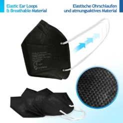 Virshields® FFP2 Mundschutz Maske - PFE 94%, EN 149:2001+A1:2009, 5 Lagen, 10-2000 Stück, Filtrierend, EU, Farbwahl - Halbmaske, Atemschutzmaske, Schutzmaske (100 Stück, Schwarz) -Vidailo Verkaufe af721aba312df2e97df35f58665f2f74