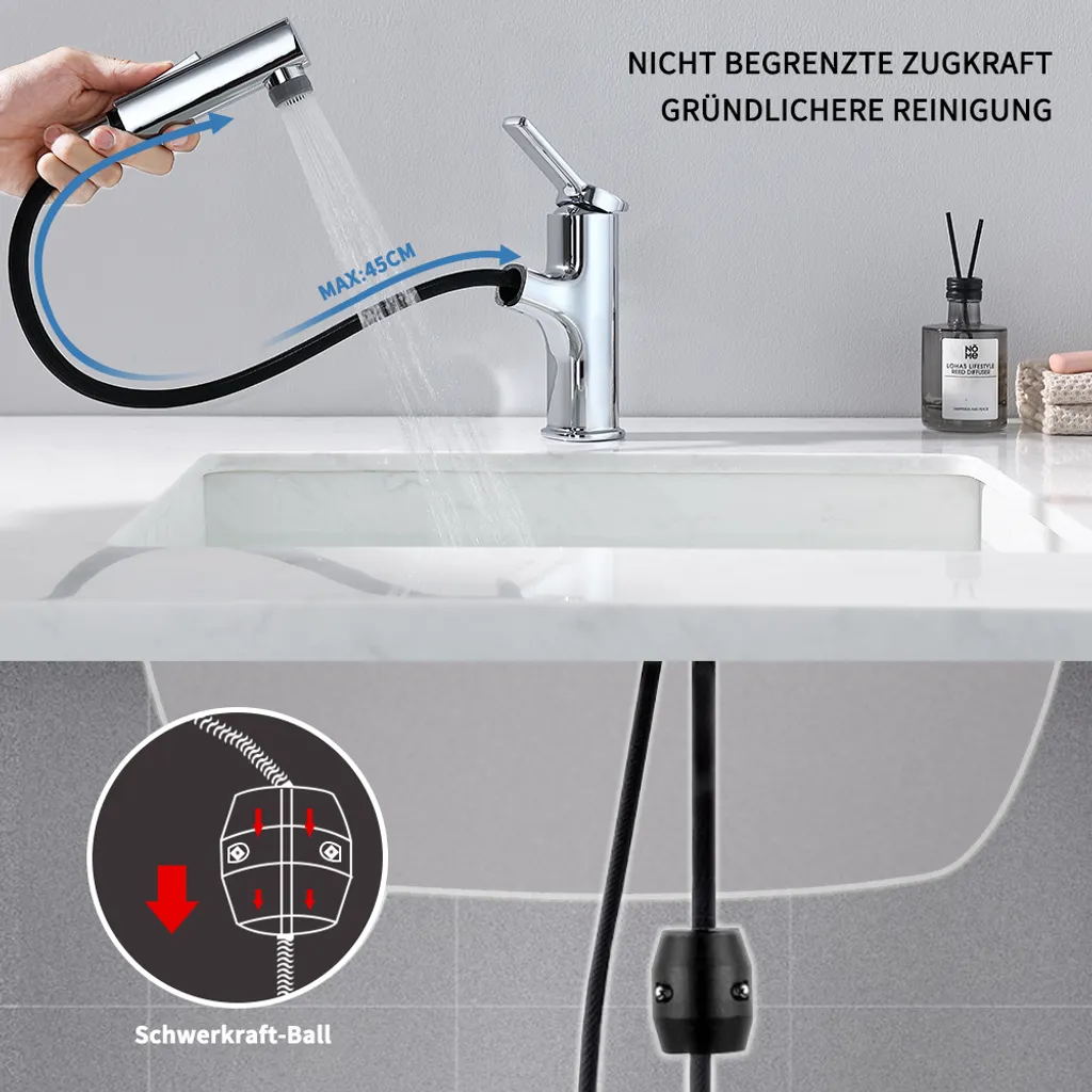 Homelody Badarmatur Mit 2 Strahlarten Wasserhahn Bad Mit Ausziehbarer Brause Waschtischarmatur, Mischbatterie Mit Mundspülungsauslauf Für Bad, Chrom 7 Homelody Badarmatur Mit 2 Strahlarten Wasserhahn Bad Mit Ausziehbarer Brause Waschtischarmatur, Mischbatterie Mit Mundspülungsauslauf Für Bad, Chrom – Bild 5