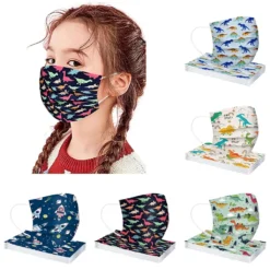 50 Stück Kinder Dinosaurier Einwegmaske Mundschutz Bunt Schutzmaske 3-lagig Einweg Gesichtsmaske
