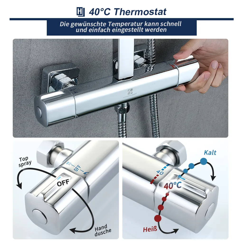 Duschsystem Mit Thermostat Regendusche Duschset Inkl. Duschkopf Handbrause Und Duschstange Duschsäule Für Dusche Duscharmatur 5 Duschsystem Mit Thermostat Regendusche Duschset Inkl. Duschkopf Handbrause Und Duschstange Duschsäule Für Dusche Duscharmatur – Bild 3
