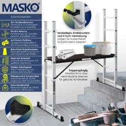 Masko® Baugerüst Alugerüst Gerüst ✓ Alu ✓ Leiter ✓ Arbeitsgerüst ✓ Arbeitsbühne | Bis 150 KG Belastbar | Anti-Rutsch Beschichtet | Gerüstleiter | (EN 131) -Vidailo Verkaufe b25185e1f71e8201db7cb1adb10d183c