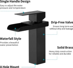 Homelody Wasserfall Wasserhahn Bad Schwarz Matt Waschtischarmatur, Konkaves Wasserfall Design Einhebelmischer Waschbeckenarmatur Aus Edelstahl Wasserhahn -Vidailo Verkaufe b3f50a7acc995402801109b7b88870b1