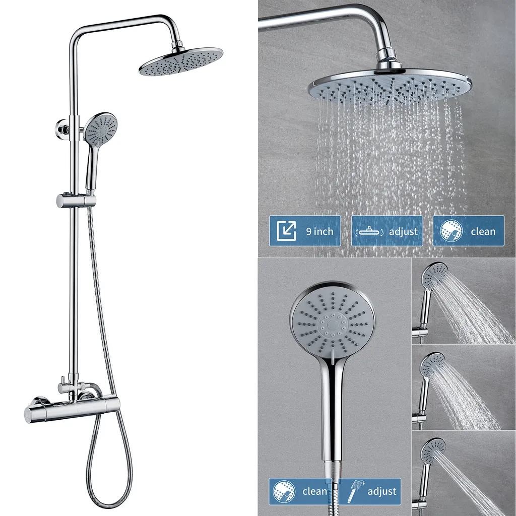 Chorm Brausegarnitur, Duschsystem Mit Thermostat Mischer, Duschset, Duscharmatur Thermostat Mit Regendusche Und Handbrause (3 Strahlarten) 3 Chorm Brausegarnitur, Duschsystem Mit Thermostat Mischer, Duschset, Duscharmatur Thermostat Mit Regendusche Und Handbrause (3 Strahlarten)
