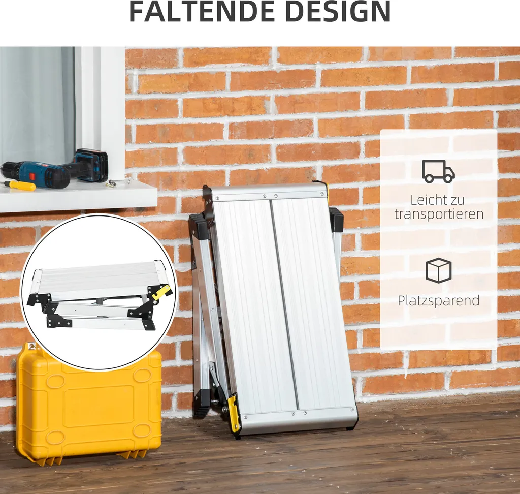 DURHAND Werkbank Klappstufen Klappbare Arbeitsplattform Rutschfester Werktisch Mit Sicherheitsriegel Bis 150 KG Aluminiumlegierung Stahl Silber 94 X 38,5 X 48cm 7 DURHAND Werkbank Klappstufen Klappbare Arbeitsplattform Rutschfester Werktisch Mit Sicherheitsriegel Bis 150 KG Aluminiumlegierung Stahl Silber 94 X 38,5 X 48cm – Bild 5